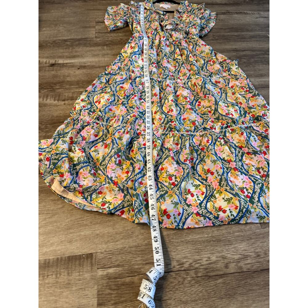 Rachel Parcell Chiffon Floral Surplice‎ Midi Dress XS Trellis Print Short Sleeve - Picture 6 of 11